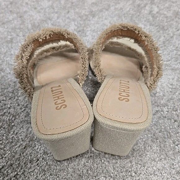 Schutz Amely Linen Double Strap Slip On High Heel Sandals Beige Oyster Size 6 - Picture 4 of 8